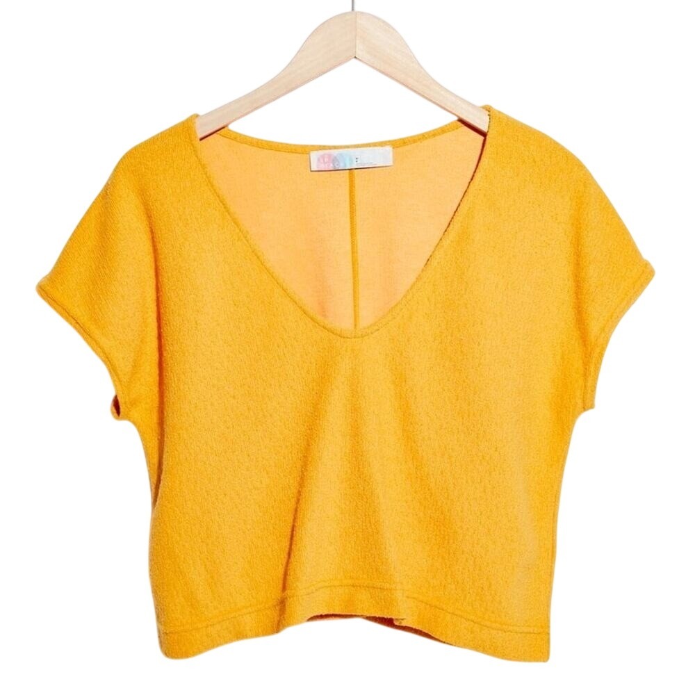Free People Beach Carefree Crop Top Tee Women's Size Small Knit Boxy Orange